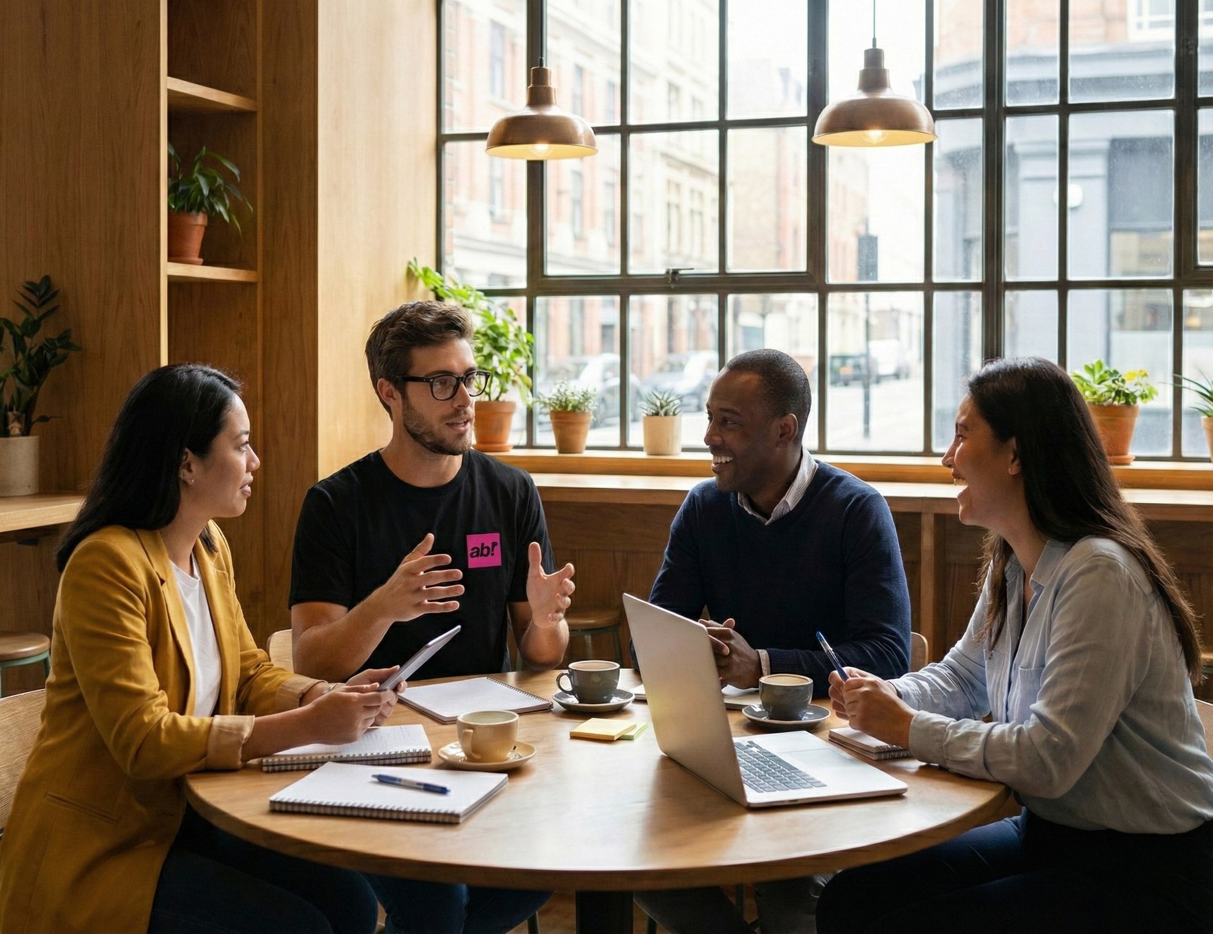 Vier Personen arbeiten an einem Projekt